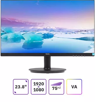 Монитор 23.8" Philips 241V8LA(00/01) VA, 1920x1080 (16:9), 250кд/м2, 4мс, 178°/178°, VGA, HDMI, черный