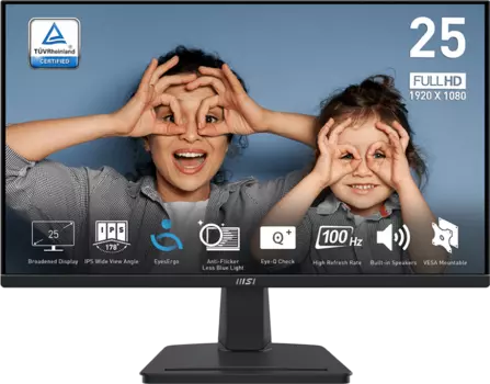 Монитор 24.5" MSI Pro MP251 IPS, 1920x1080 (16:9), 300кд/м2, 100 Гц, 1 мс, 178°/178°, VGA, HDMI, черный (9S6-3PC2CM-032)