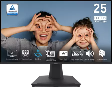 Монитор 24.5" MSI Pro MP252 IPS, 1920x1080 (16:9), 300кд/м2, 100 Гц, 1 мс, 178°/178°, HDMI, DisplayPort, черный (9S6-3PC4CT-005)