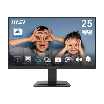 Монитор 24.5" MSI Pro MP253P IPS, 1920x1080 (16:9), 300кд/м2, 100 Гц, 1 мс, 178°/178°, VGA, HDMI, DisplayPort, черный (9S6-3PC79H-055)
