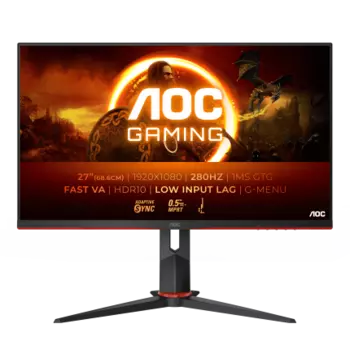 Монитор 27" AOC 27G2ZN3/BK VA, 1920x1080 (16:9), 300кд/м2, 280 Гц, 0.5 мс, 178°/178°, HDMI, DisplayPort, черный (27G2ZN3/BK)