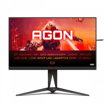 Монитор 27" AOC AG275QZN/EU VA, 2560x1440 (16:9), 400кд/м2, 240 Гц, 1 мс, 178°/178°, HDMI, DisplayPort, USB-Hub, черный (AG275QZN/EU)