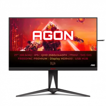 Монитор 27" AOC AGON AG275QX/EU IPS, 2560x1440 (16:9), 400кд/м2, 170Hz, 1мс, 178°/178°, FreeSync Premium, HDMI, 2, USB-Hub, черный (AG275QX/EU)