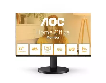 Монитор 27" AOC Basic-Line 27B3HA2 IPS, 1920x1080 (16:9), 250кд/м2, 100 Гц, 1 мс, 178°/178°, VGA, HDMI, черный (27B3HA2/01)