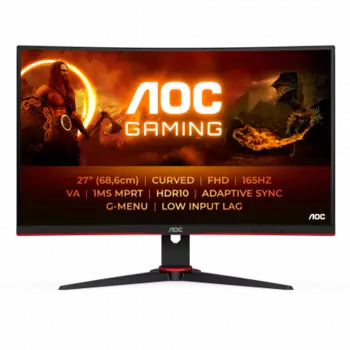Монитор 27" AOC C27G2E VA, изогнутый, 1920x1080 (16:9), 350кд/м2, 165 Гц, 1 мс, 178°/178°, VGA, HDMI, DisplayPort, черный (C27G2E/BK)