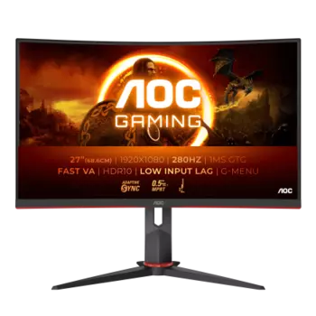 Монитор 27" AOC C27G2Z3 VA, изогнутый, 1920x1080 (16:9), 300кд/м2, 280 Гц, 0.5 мс, 178°/178°, HDMI, DisplayPort, черный (C27G2Z3/BK)