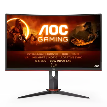 Монитор 27" AOC CQ27G2S VA, изогнутый, 2560x1440 (16:9), 250кд/м2, 165 Гц, 1 мс, 178°/178°, HDMI, DisplayPort, черный/красный (CQ27G2S/BK)