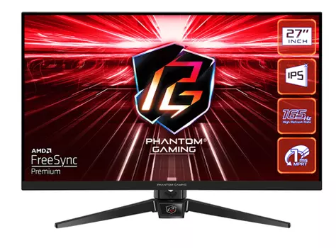 Монитор 27" ASRock Phantom Gaming PG27FF1A IPS, 1920x1080 (16:9), 250кд/м2, 165 Гц, 1 мс, 178°/178°, HDMI, DisplayPort, черный (PG27FF1A)