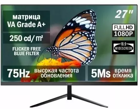 Монитор 27" CBR MF-2703 VA, 1920x1080 (16:9), 250кд/м2, 5 мс, 178°/178°, FreeSync, VGA, HDMI, DisplayPort, черный (LCD-MF2703-OPC)