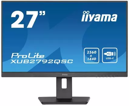 Монитор 27" Iiyama ProLite XUB2792QSC-B5 IPS, 2560x1440 (16:9), 350кд/м2, 4 мс, 178°/178°, HDMI, DisplayPort, USB Type-C, USB-Hub, черный (XUB2792QSC-B5)