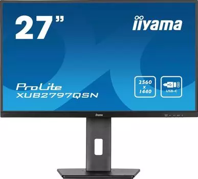 Монитор 27" Iiyama ProLite XUB2797QSN-B1 IPS, 2560x1440 (16:9), 250кд/м2, 100 Гц, 1 мс, 178°/178°, HDMI, DisplayPort, USB Type-C, USB-Hub, черный (XUB2797QSN-B1)