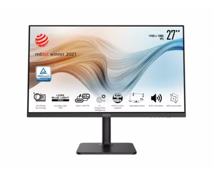 Монитор 27" MSI 9S6-3PB19H-064 IPS, 1920x1080 (16:9), 250кд/м2, 5мс, 178°/178°, Adaptive Sync, HDMI, DisplayPort, USB Type-C, USB-Hub, черный (9S6-3PB19H-064)