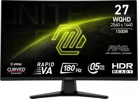 Монитор 27" MSI MAG 274CQF VA, изогнутый, 2560x1440 (16:9), 300кд/м2, 180 Гц, 0.5 мс, 178°/178°, HDMI, DisplayPort, черный (9S6-3CE31T-015)