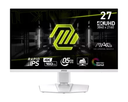 Монитор 27" MSI MAG 274URFW Rapid IPS, 3840x2160 (5:4), 400кд/м2, 160 Гц, 0.5 мс, 178°/178°, HDMI, DisplayPort, USB Type-C, белый (9S6-3CC29H-430)