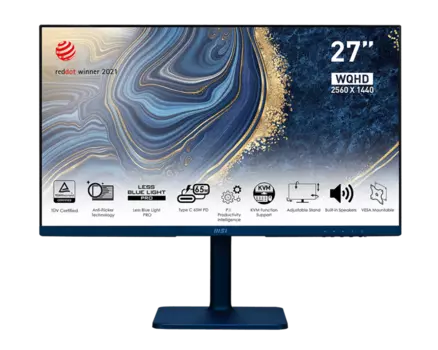 Монитор 27" MSI MD272QP Ultramarine IPS, 2560x1440 (16:9), 300кд/м2, 4мс, 178°/178°, VGA, HDMI, USB-Hub, синий (9S6-3PB19H-069)