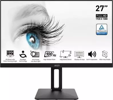 Монитор 27" MSI Pro MP271AP IPS, 1920x1080 (16:9), 300кд/м2, 100 Гц, 1 мс, 178°/178°, VGA, HDMI, DisplayPort, черный (9S6-3PA29T-086)