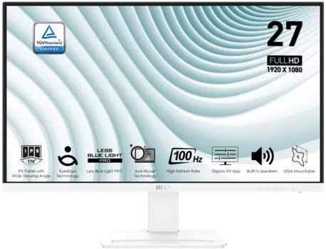 Монитор 27" MSI Pro MP273AW IPS, 1920x1080 (16:9), 300кд/м2, 100 Гц, 5 мс, 178°/178°, VGA, HDMI, DisplayPort, белый (9S6-3PB4CH-097)