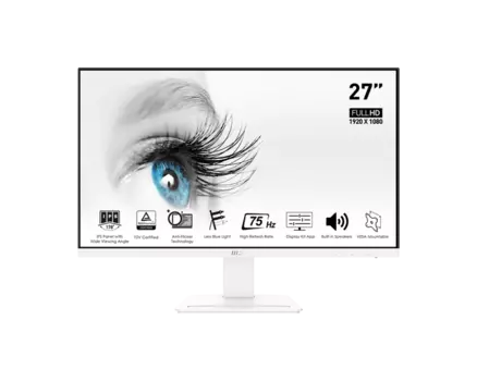 Монитор 27" MSI Pro MP273W IPS, 1920x1080 (16:9), 250кд/м2, 5мс, 178°/178°, FreeSync, HDMI, DisplayPort, белый/черный (9S6-3PB4CH-047)