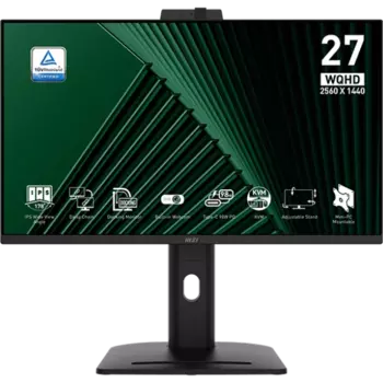Монитор 27" MSI Pro MP275QPDG IPS, 2560x1440 (16:9), 250кд/м2, 100 Гц, 1 мс, 178°/178°, HDMI, DisplayPort, USB Type-C, USB-Hub, веб-камера, черный (9S6-3PC8CM-005)