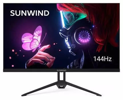 Монитор 27" Sunwind SUN-M27BA108 IPS, 1920x1080 (16:9), 280кд/м2, 144 Гц, 3 мс, 178°/178°, HDMI, DisplayPort, черный (SUN-M27BA108)