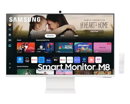 Монитор 32" Samsung M8 M80D VA, 3840x2160 (16:9), 400кд/м2, 4 мс, 178°/178°, HDMI, USB Type-C, USB-Hub, веб-камера, белый (LS32DM801UIXCI)