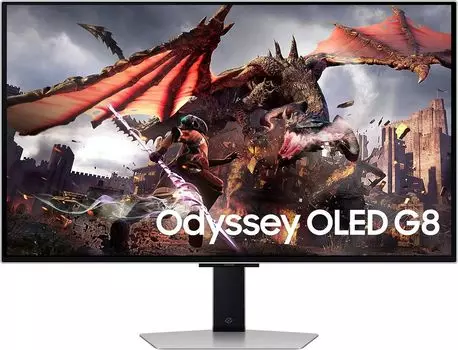 Монитор 32" Samsung Odyssey OLED G8 LS32DG800SIXCI OLED, 3840x2160 (16:9), 225кд/м2, 240 Гц, 0.03 мс, 178°/178°, HDMI, DisplayPort, USB-Hub, серебристый (LS32DG800SIXCI)