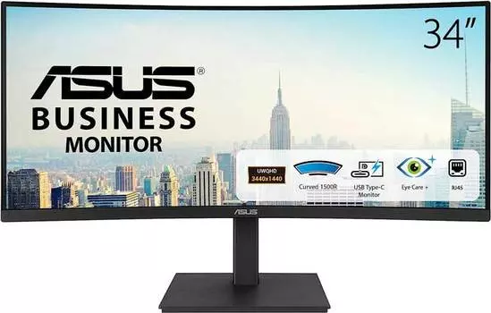 Монитор 34" ASUS VA34VCPSN VA, изогнутый, 3440x1440 (16:9), 300кд/м2, 100 Гц, 4 мс, 178°/178°, HDMI, DisplayPort, USB Type-C, USB-Hub, черный (VA34VCPSN)
