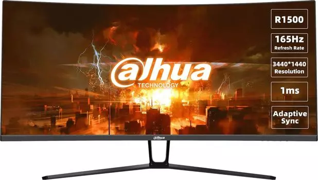 Монитор 34" Dahua E330C Series DHI-LM34-E330C VA, изогнутый, 3440x1440 (21:9), 350кд/м2, 165 Гц, 1 мс, 178°/178°, HDMI, DisplayPort, черный (DHI-LM34-E330C)