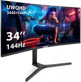 Монитор 34" ExeGate Combat EC3407TA VA, изогнутый, 3440x1440 (21:9), 300кд/м2, 144 Гц, 1 мс, 178°/178°, HDMI, DisplayPort, черный (EX296284RUS)