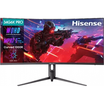 Монитор 34" Hisense 34G6K-PRO VA, изогнутый, 3440x1440 (21:9), 280кд/м2, 180 Гц, 1 мс, 178°/178°, HDMI, DisplayPort, черный (34G6K-PRO)