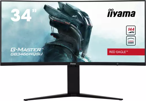 Монитор 34" Iiyama G-MASTER GB3466WQSU-B1 VA, изогнутый, 3440x1440 (21:9), 400кд/м2, 144 Гц, 1мс, 178°/178°, FreeSync, HDMI, DisplayPort, USB-Hub, черный