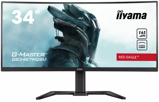 Монитор 34" Iiyama G-MASTER GB3467WQSU-B5 VA, изогнутый, 3440x1440 (16:9), 550кд/м2, 165 Гц, 0.4 мс, 178°/178°, FreeSync Premium, HDMI, DisplayPort, USB-Hub, черный (GB3467WQSU-B5)