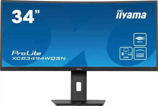 Монитор 34" Iiyama ProLite XCB3494WQSN-B5 IPS, изогнутый, 3440x1440 (21:9), 300кд/м2, 120 Гц, 0.4 мс, 178°/178°, FreeSync, HDMI, DisplayPort, USB Type-C, USB-Hub, черный (XCB3494WQSN-B5)