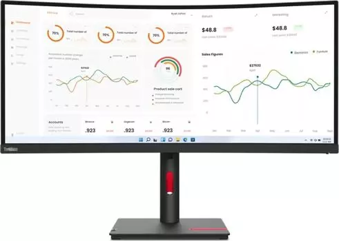 Монитор 34" Lenovo ThinkVision T34w-30 VA, изогнутый, 3440x1440 (21:9), 350кд/м2, 4 мс, 178°/178°, HDMI, DisplayPort, USB Type-C, USB-Hub, черный (63D4GAT1UK)