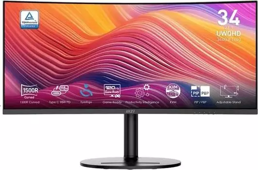 Монитор 34" MSI Modern MD342CQP VA, изогнутый, 3440x1440 (21:9), 300кд/м2, 120 Гц, 4 мс, 178°/178°, HDMI, DisplayPort, USB Type-C, USB-Hub, черный (9S6-3PC59H-031)