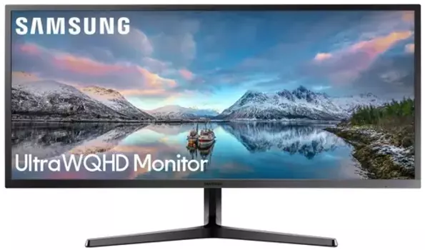 Монитор 34" Samsung LS34J550WQMXUE VA, 3440x1440 (21:9), 300кд/м2, 4мс, 178°/178°, FreeSync, HDMI, DisplayPort, темно-серый/синий (LS34J550WQMXUE)