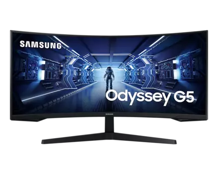 Монитор 34" Samsung Odyssey G5 C34G55TWWI VA, изогнутый, 3440x1440 (21:9), 250кд/м2, 165Hz, 1мс, 178°/178°, FreeSync Premium, HDMI, DisplayPort, черный (LC34G55TWWIXCI)