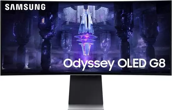 Монитор 34" Samsung Odyssey G8 S34BG850SI OLED, изогнутый, 3440x1440 (21:9), 250кд/м2, 175 Гц, 0.03 мс, 178°/178°, FreeSync Premium, Micro HDMI, mini DisplayPort, USB Type-C, серебристый (LS34BG850SIXCI)