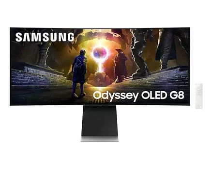 Монитор 34" Samsung Odyssey OLED G8 S34DG852SI OLED, изогнутый, 3440x1440 (21:9), 250кд/м2, 175 Гц, 0.03 мс, 178°/178°, HDMI, DisplayPort, USB-Hub, серебристый (LS34DG852SIXCI)