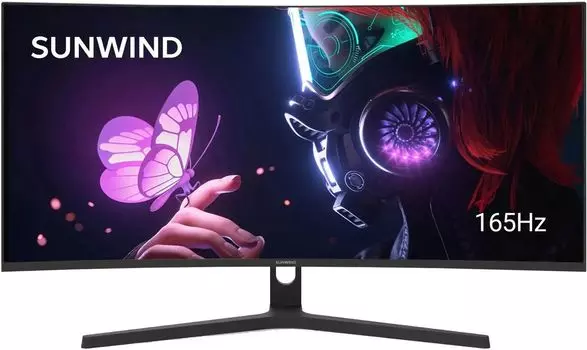 Монитор 34" Sunwind SM-34QV401 VA, изогнутый, 3440x1440 (21:9), 300кд/м2, 165 Гц, 6 мс, 178°/178°, HDMI, DisplayPort, черный (sm34vg01)