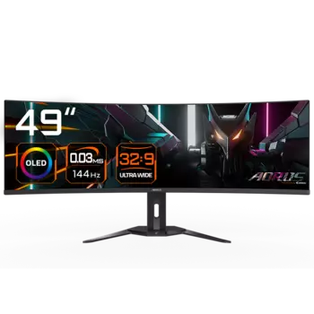 Монитор 49" Gigabyte Aorus CO49DQ OLED, изогнутый, 5120x1440 (32:9), 250кд/м2, 144 Гц, 0.03 мс, 178°/178°, HDMI, DisplayPort, USB Type-C, USB-Hub, черный (20VM0-CO49DQBT-1EKR)