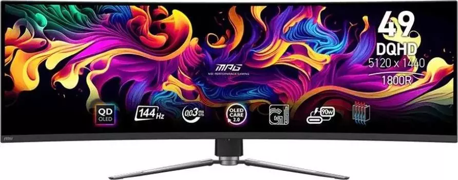 Монитор 49" MSI MPG 491CQP QD-OLED, изогнутый, 5120x1440 (32:9), 250кд/м2, 144 Гц, 0.03 мс, 178°/178°, HDMI, DisplayPort, USB Type-C, USB-Hub, черный (9S6-3FA84T-010)
