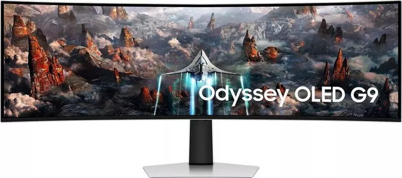 Монитор 49" Samsung Odyssey G9 S49CG930SI OLED, изогнутый, 5120x1440 (32:9), 250кд/м2, 240 Гц, 0.03 мс, 178°/178°, HDMI, DisplayPort, USB-Hub, серебристый (LS49CG930SIXCI)