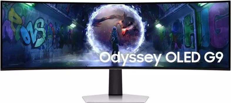 Монитор 49" Samsung Odyssey OLED G9 S49DG932SIXCI OLED, изогнутый, 5120x1440 (32:9), 250кд/м2, 240 Гц, 0.03 мс, 178°/178°, HDMI, DisplayPort, USB Type-C, серебристый (LS49DG932SIXCI)