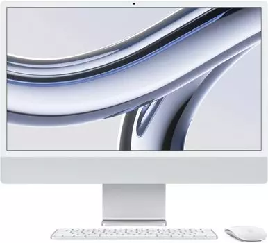 Моноблок Apple iMac A2874 24" 4480x2520, Apple M3 4.05 ГГц, 16Gb RAM, 256Gb SSD, Apple M3, WiFi, BT, Cam, MacOS, серебристый, клавиатура, мышь (Z1950004M)