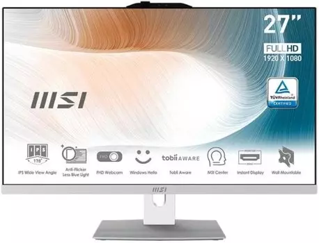 Моноблок MSI AM272P 1M-685XRU 27" 1920x1080, Intel Core i7-150U 1.8 ГГц, 32Gb RAM, 1Tb SSD, WiFi, BT, Cam, без ОС, белый, клавиатура, мышь (9S6-AF8232-1022)