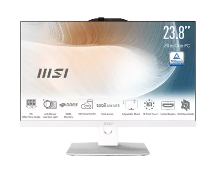 Моноблок MSI Modern AM242TP 1M-1019XRU 23.8" 1920x1080 Touch, Intel Core i5-120U 1.4 ГГц, 16Gb RAM, 512Gb SSD, Intel Iris Xe Graphics, WiFi, BT, Cam, без ОС, белый, клавиатура, мышь (9S6-AE0722-1019)