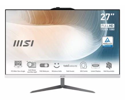 Моноблок MSI Modern AM272 12M-239XRU 27" 1920x1080, Intel Core i5-1240P 1.7 ГГц, 8Gb RAM, 512Gb SSD, Intel Iris Xe Graphics, WiFi, BT, Cam, без ОС, белый, клавиатура, мышь (9S6-AF8212-239)