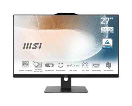 Моноблок MSI Modern AM272P 12M-645XRU 27" 1920x1080, Intel Core i3-1215U 1.2 ГГц, 16Gb RAM, 512Gb SSD, Intel UHD Graphics, WiFi, BT, Cam, без ОС, черный, клавиатура, мышь (9S6-AF8211-645)