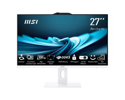 Моноблок MSI Pro AP272P 14M-614XRU 27" 1920x1080, Intel Core i7-14700 2.1 ГГц, 16Gb RAM, 1Tb SSD, Intel UHD Graphics 770, WiFi, BT, Cam, без ОС, белый, клавиатура, мышь (9S6-AF8322-614)